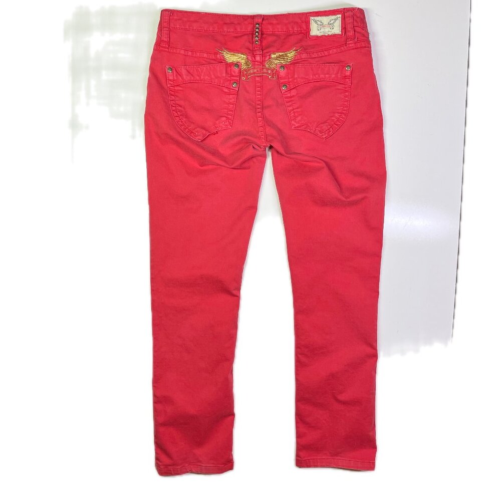 Robin's Jean Size 31 Pinkish-Red Jeans Embroidered Low Rise Marilyn *Flawed